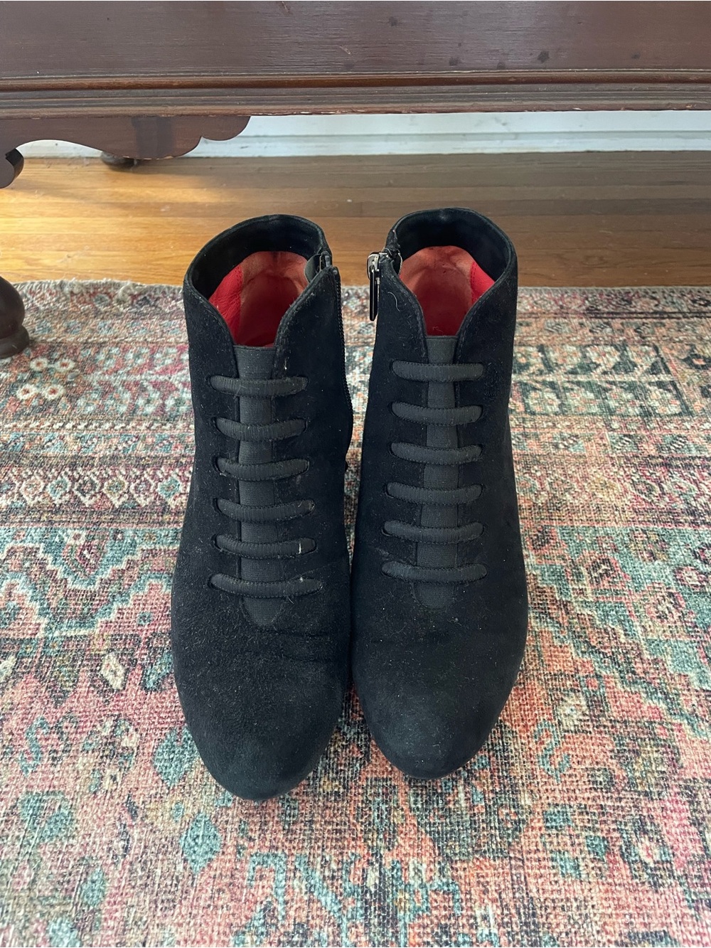 Pas le Rouge Made in Italy Black Suede Leather Lace-Style Women's Ankle Boots